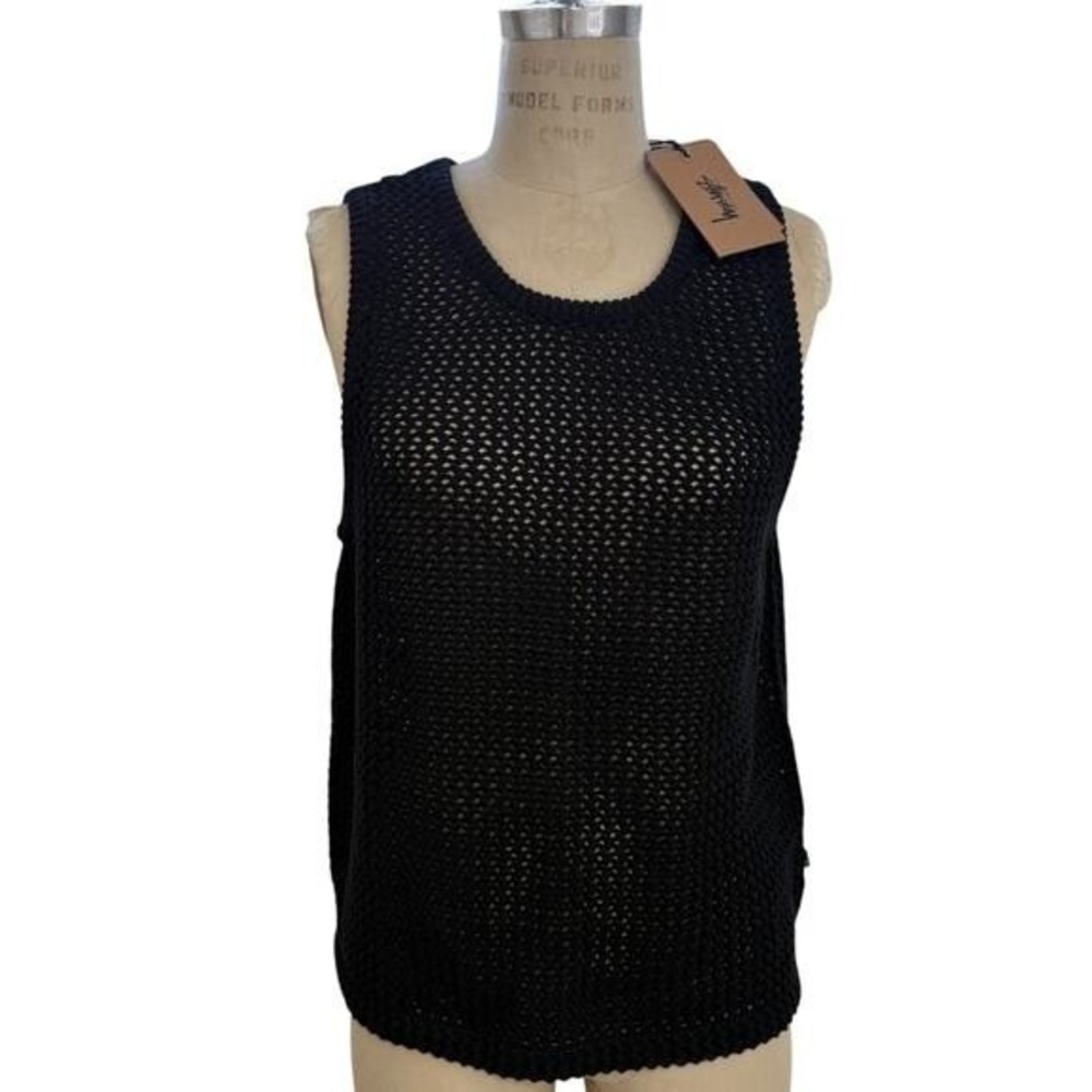 NEW Stussy Cotton Black Mesh Knit Sleeveless Tank Top Mens Size S Streetwear